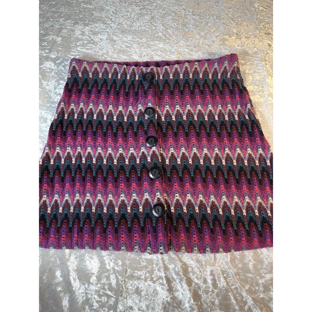 Free People Knit‎ Mini Skirt L Boho Chevron Y2K Stretch Button Front